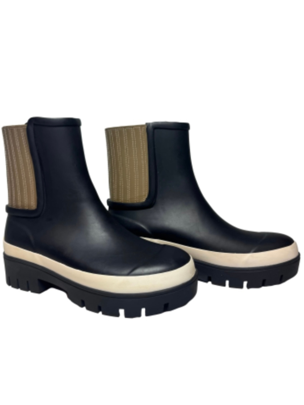 NEW Tory Burch Hurricane Rain Ankle Boots Size 7 Black Olive Green Wellington